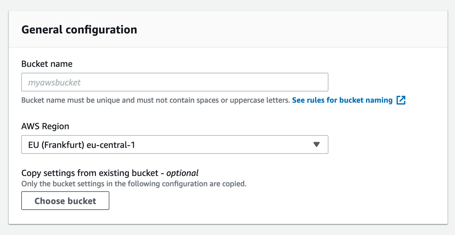 Create Bucket Name and Region