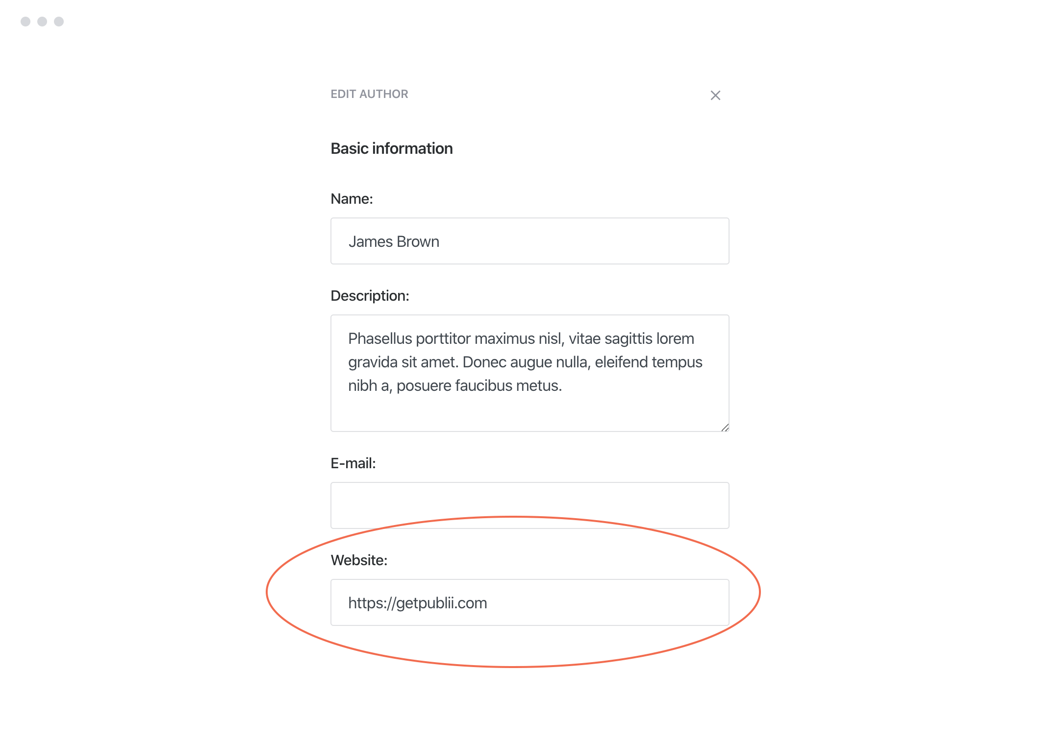 Author website field