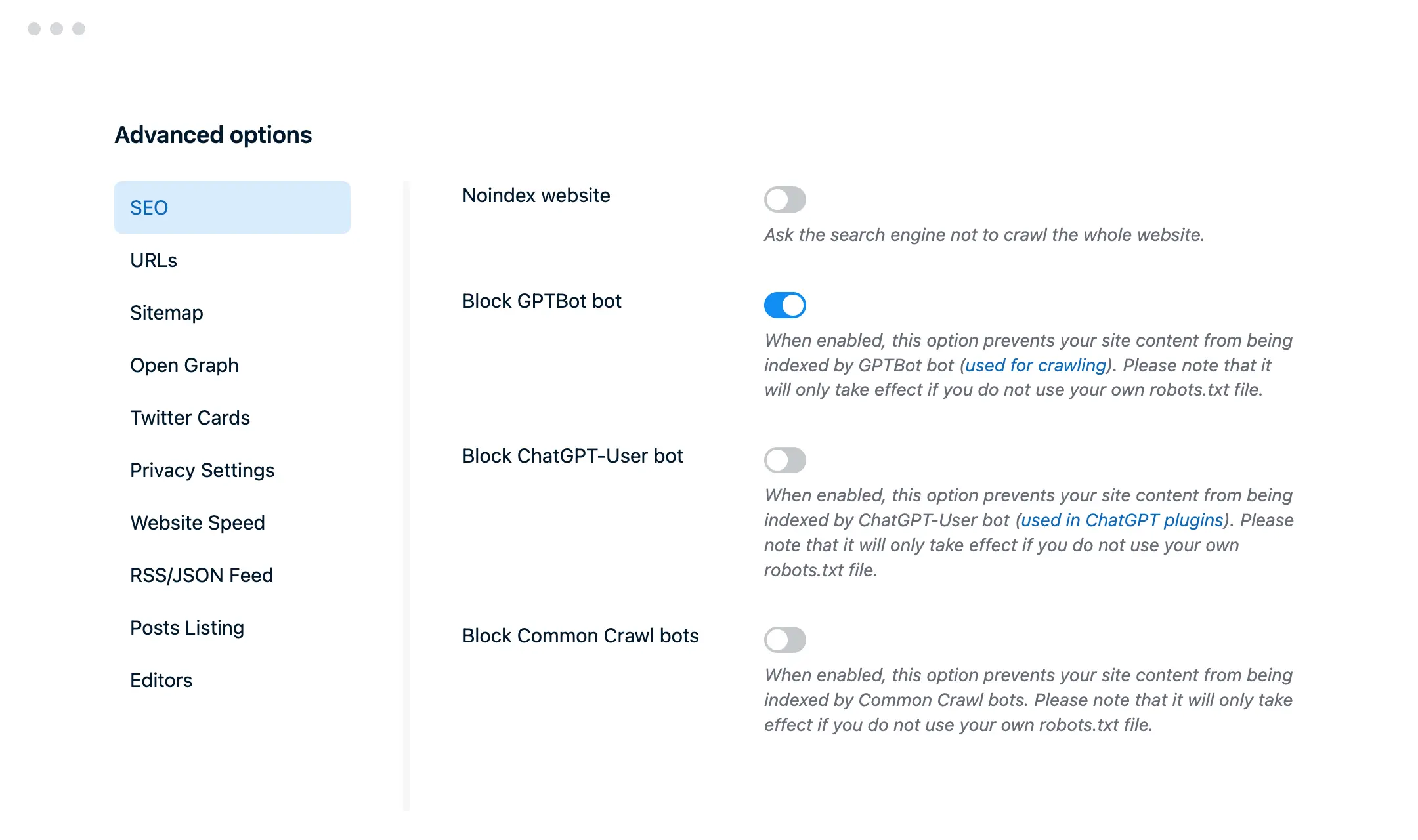 Blocking new Crawlers: GPTBot, ChatGPT-User, and Common Crawl