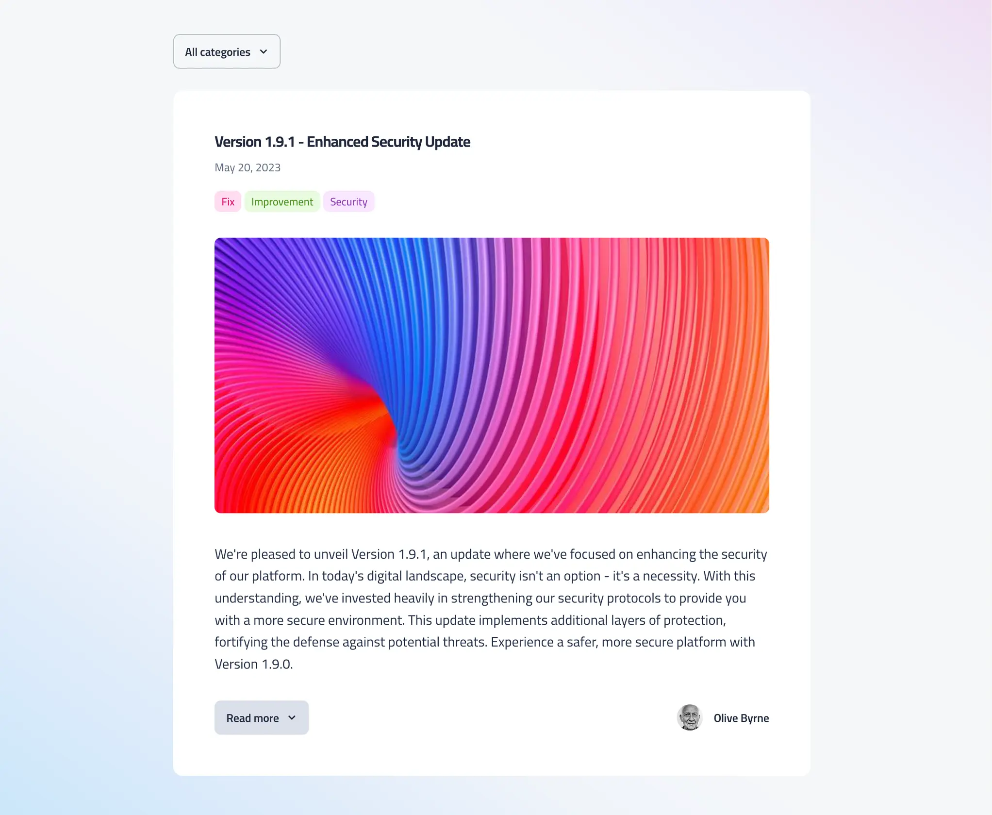 Changelog boxed layout