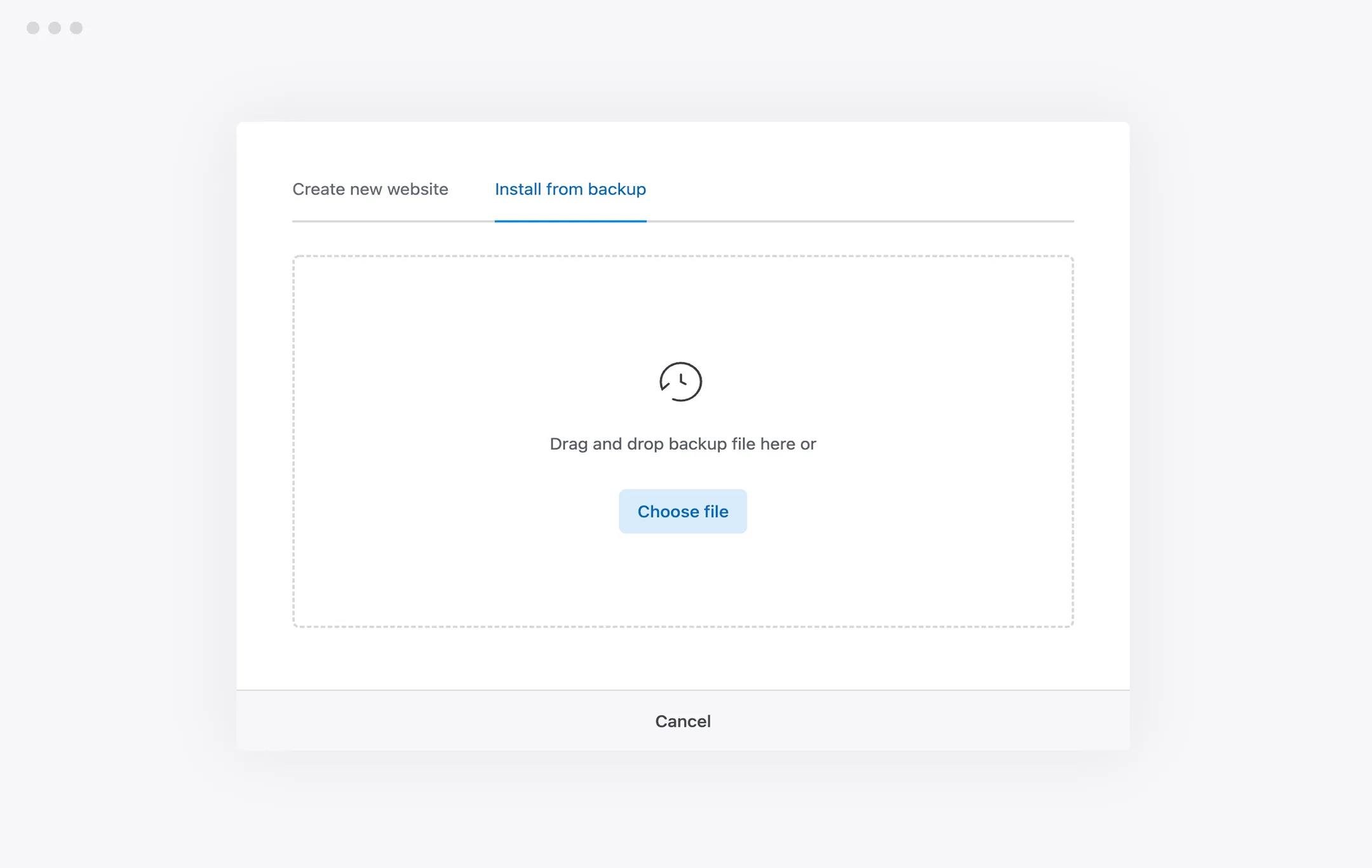 Creating website via backup