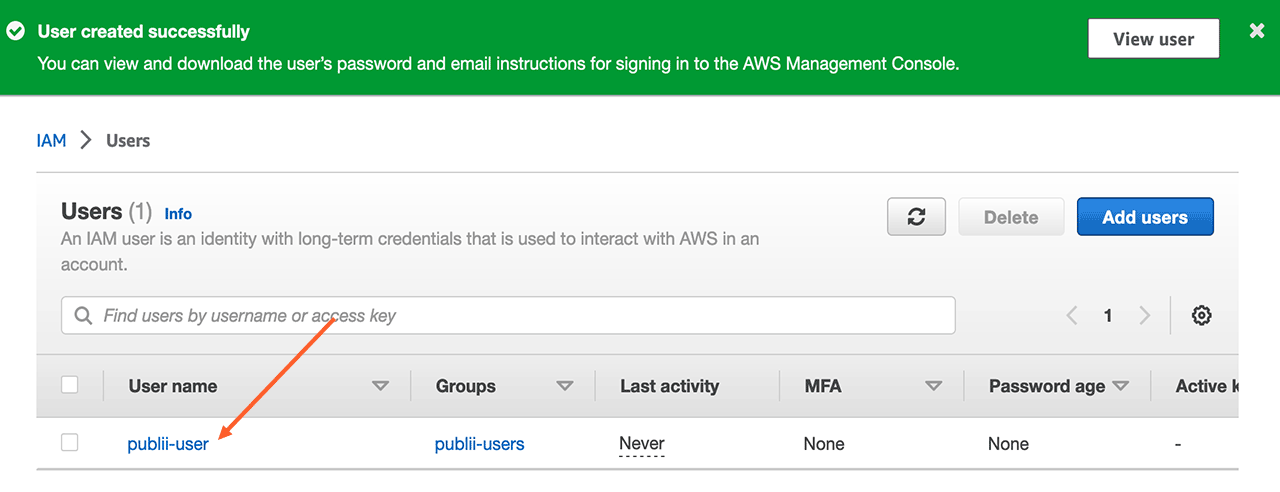 Successfully created user