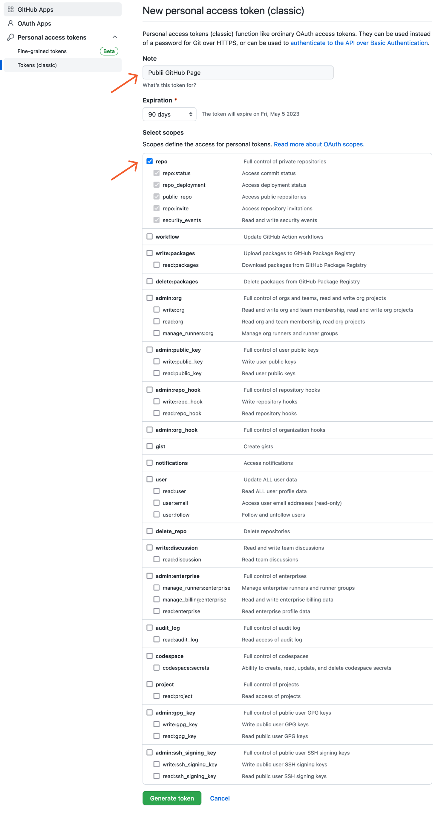 New personal GitHub access token