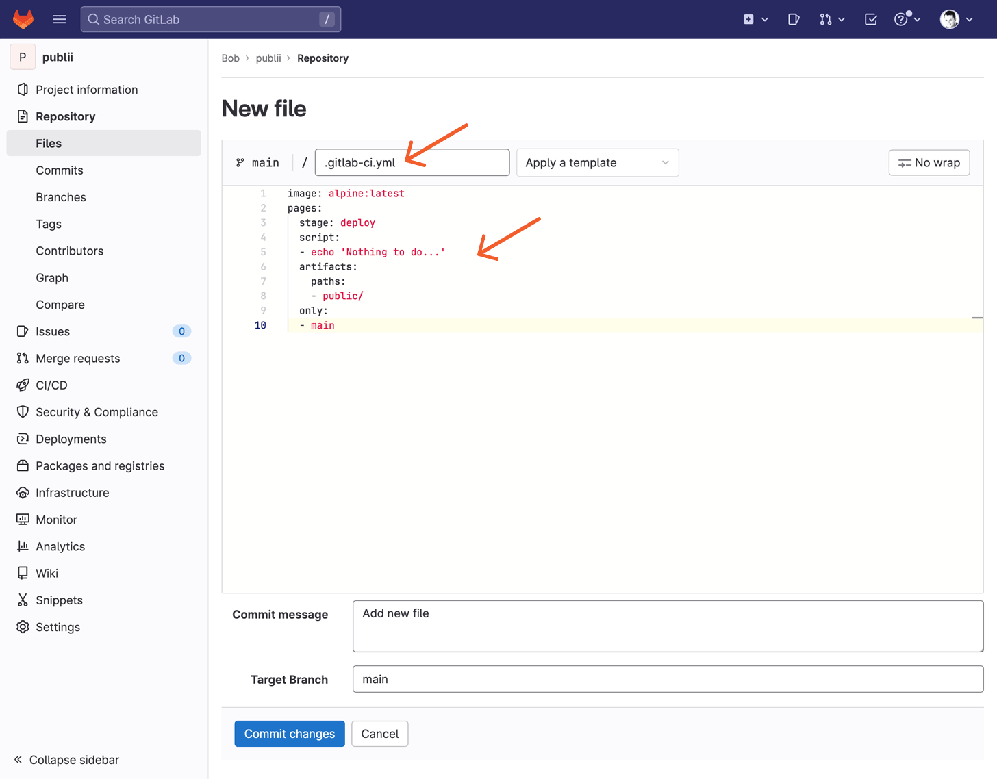 Creating gitlab-ci.yml file