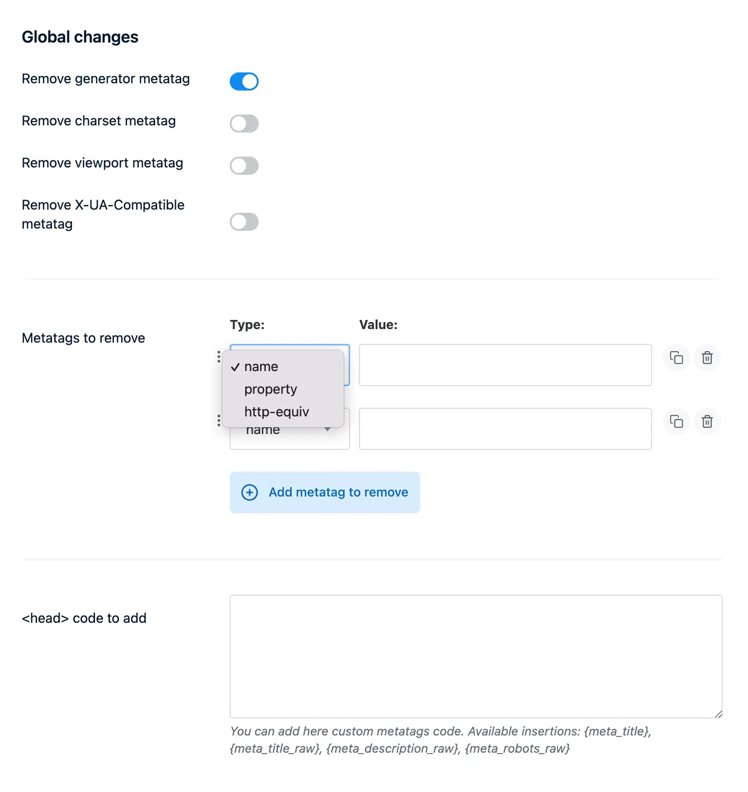 Global options in Advanced Head Tag Manager