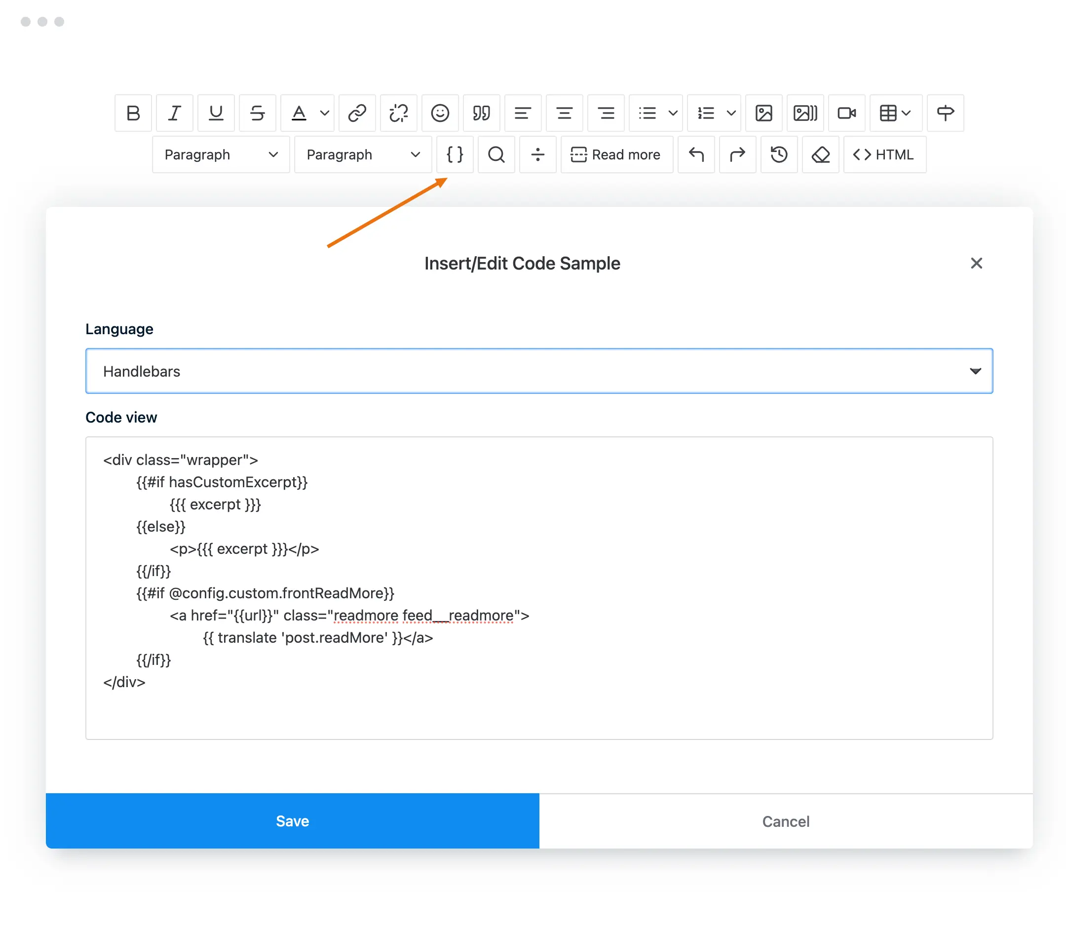 Insert Code in WYSIWYG Editor
