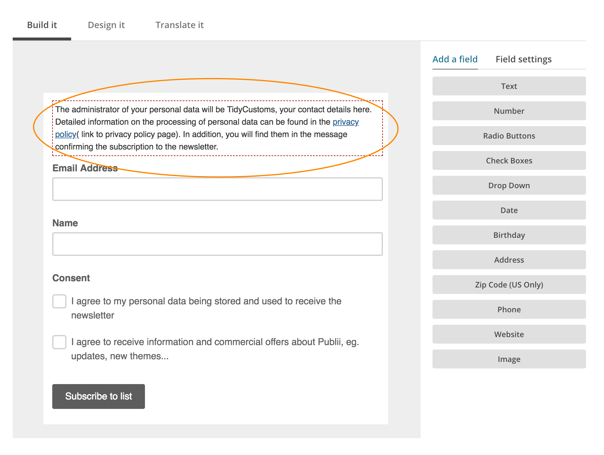 Newsletter owner contact details