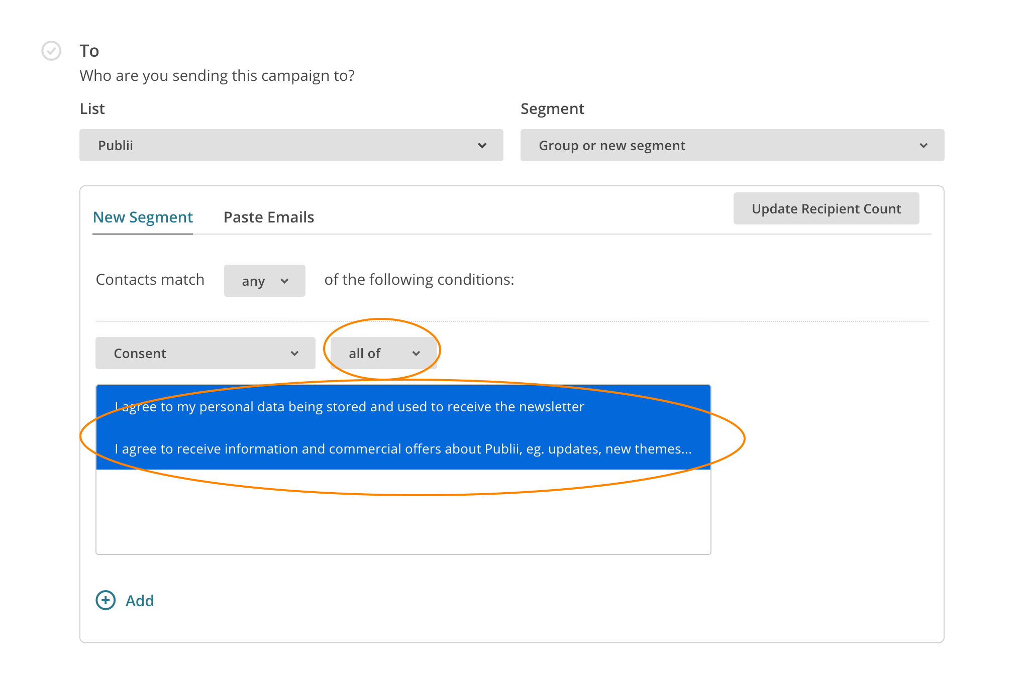 Newslleter groups selection