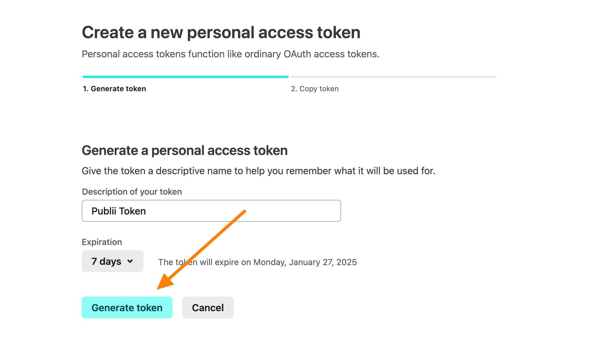 Generate a personal acces token 