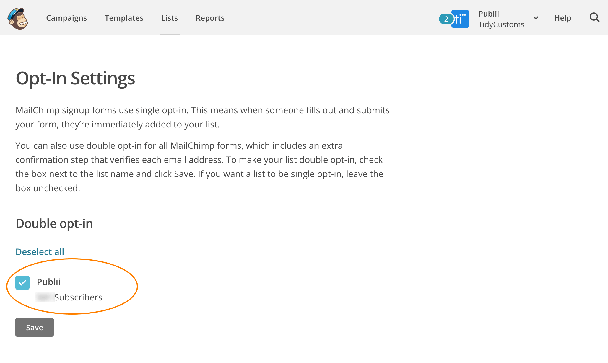 Save Opt-in settings