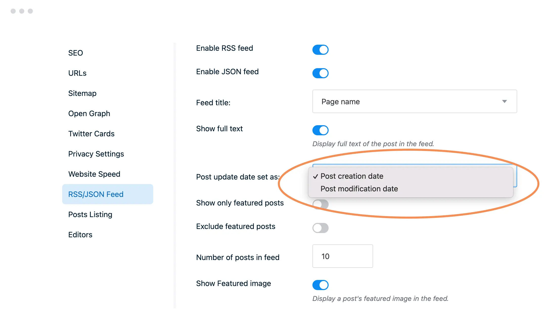 RSS Date Specification Option
