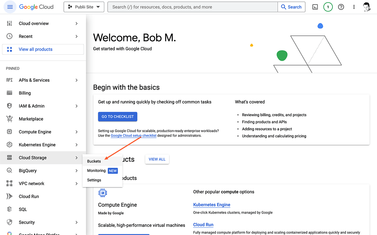 Selecting storage bucket