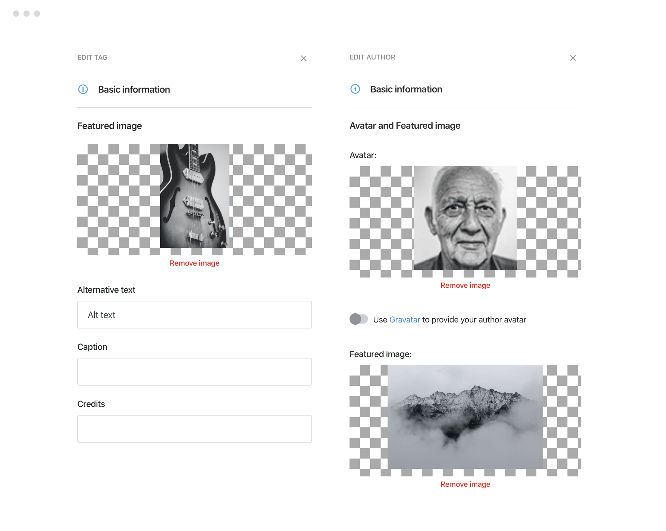 Featured image for tag and author page