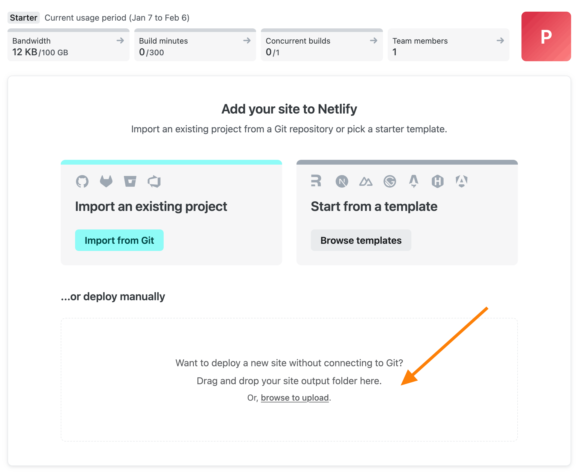 Upload manually site to Netlify