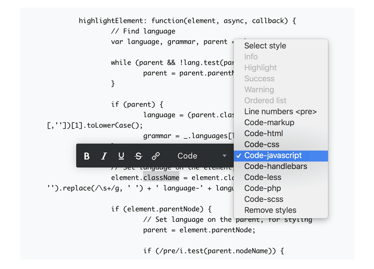 WYSIWYG editor with Prism.js