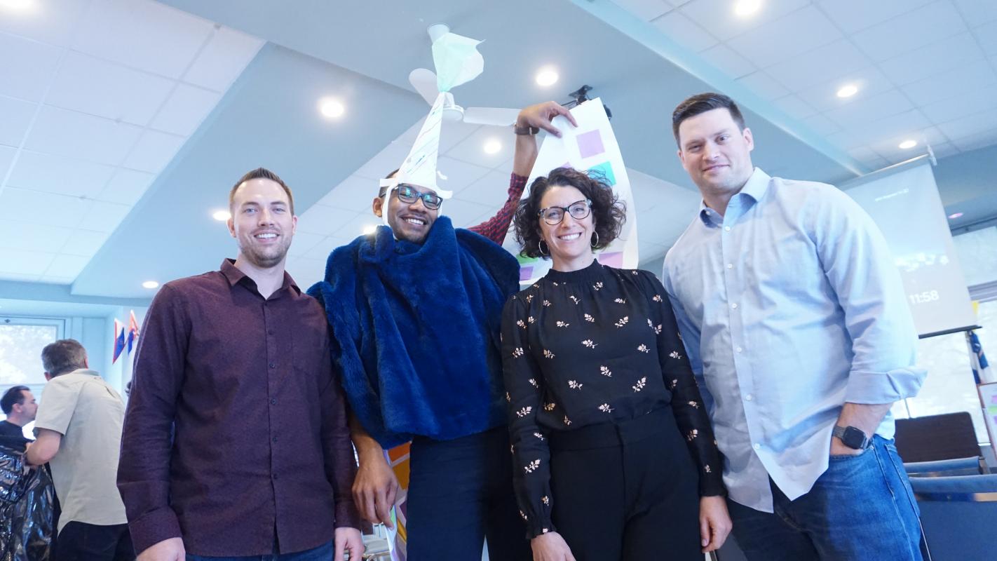 Trentel and her team dress Noah Allen as a unicorn during an Agile sprint exercise