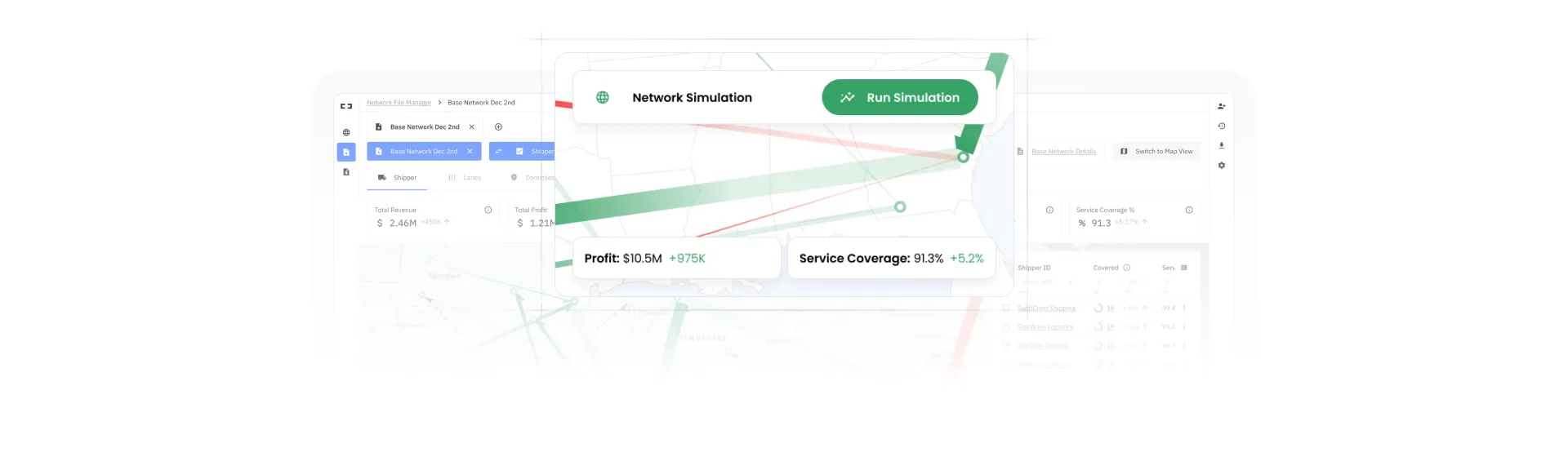 network simulation tabs and dashboard