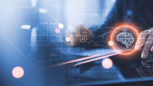 A graphic illustration depicting an AI neural network